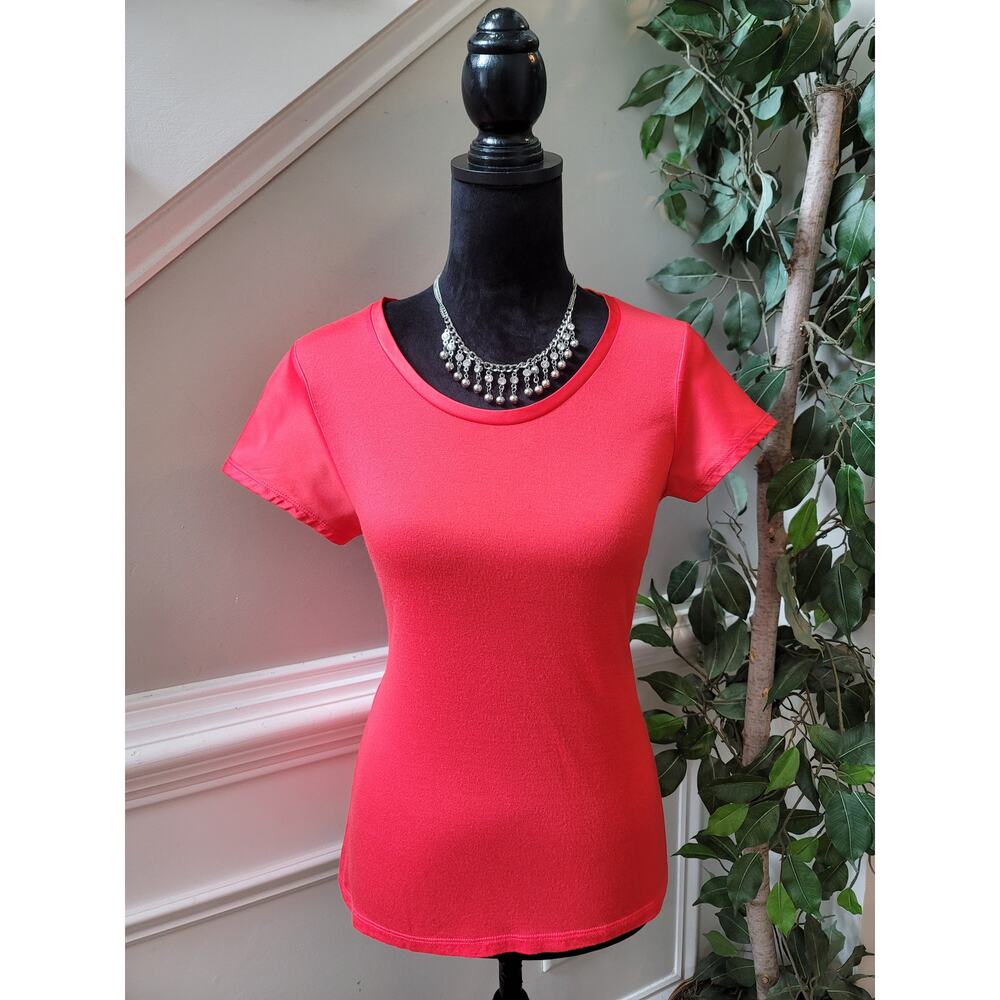 The Limited Blouse Women's Size Small Red Short Sleeves Scoop Neck Stretch